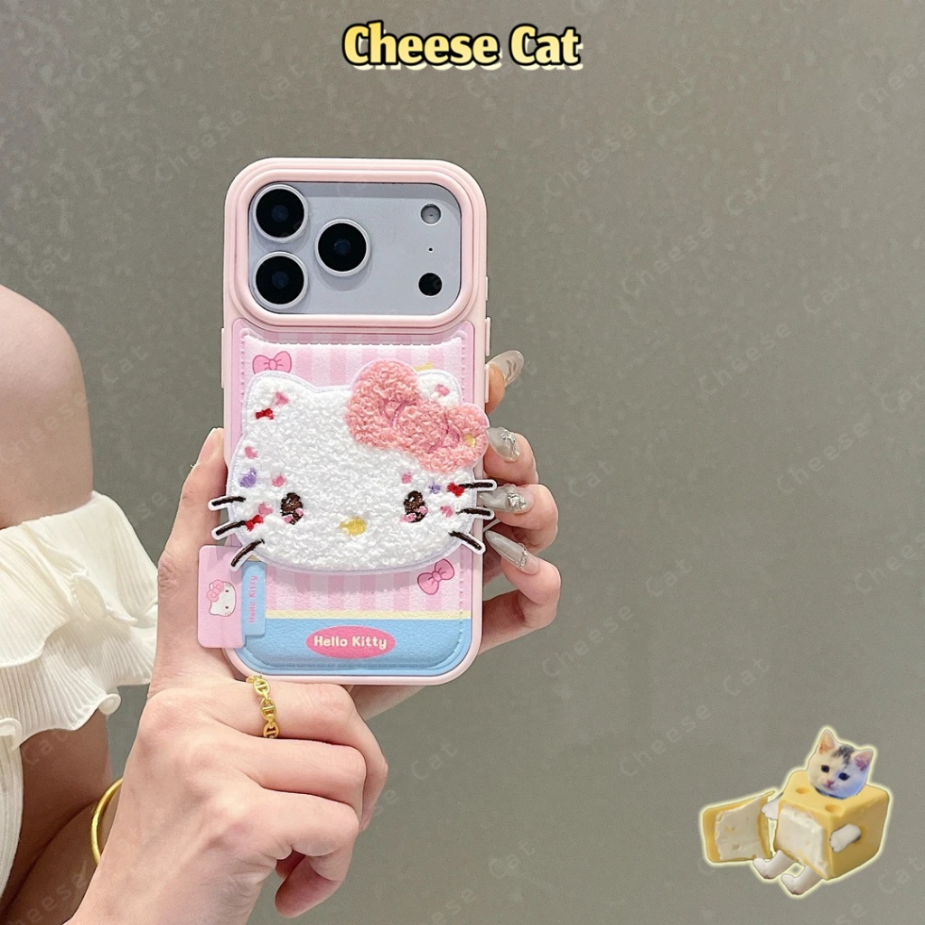 Dopamine Ốp iPhone màu hồng thêu hình Kitty cho iPhone 17 16 15 14 13 12 11 Pro Max 7 Plus Xs Max Vỏ điện thoại bằng da