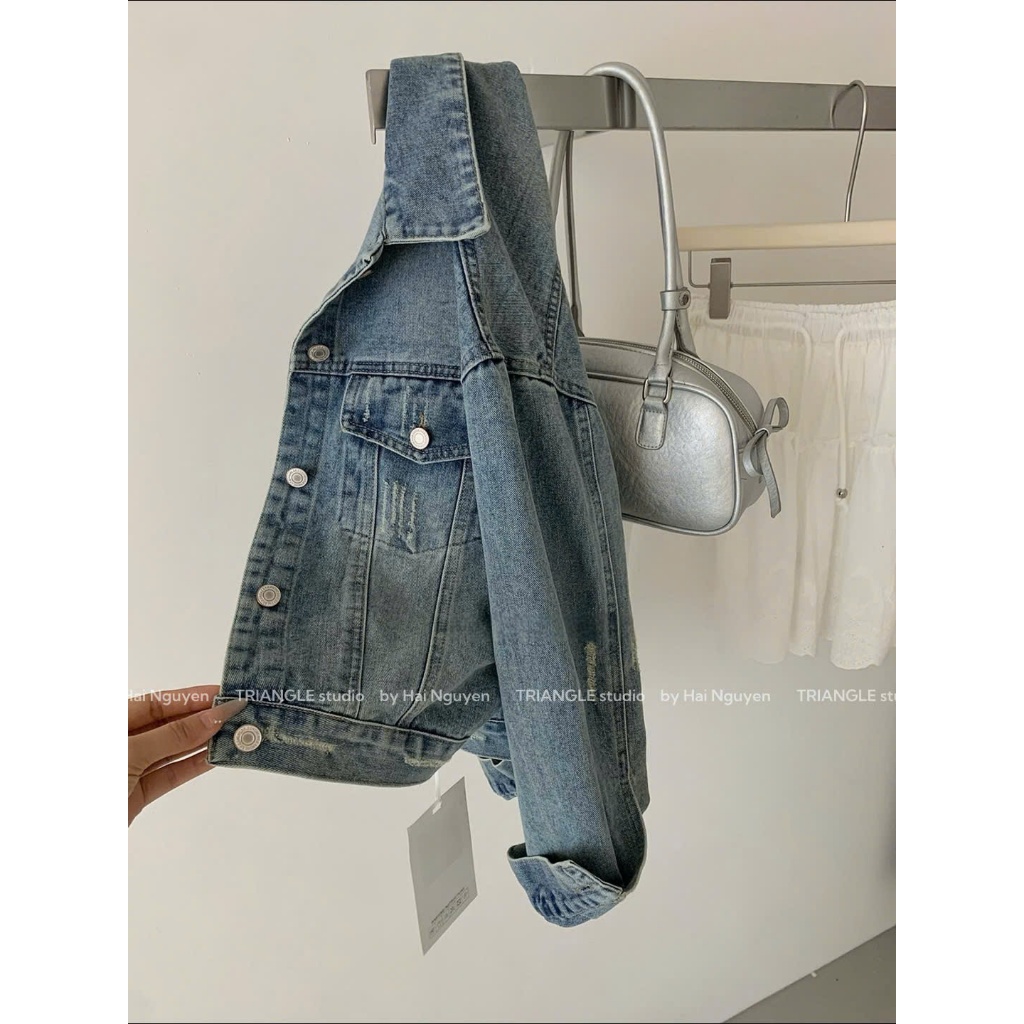 TRIANGLE - Denim Jacket (Cân nhắc kỹ, return is not welcomed) Áo khoác denim dáng ngắn style Hàn basic và dễ mặc
