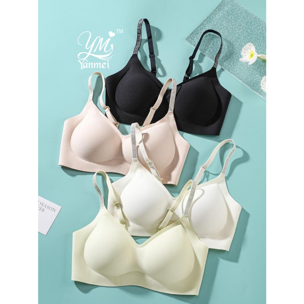 [6108#] YANMEI Áo bra bản to hương hoa trà dây áo mảnh tinh tế, áo ngực ko gọng mút mỏng có thể tháo rời, áo lót su lạnh