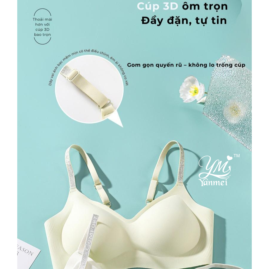 [6108#] YANMEI Áo bra bản to hương hoa trà dây áo mảnh tinh tế, áo ngực ko gọng mút mỏng có thể tháo rời, áo lót su lạnh