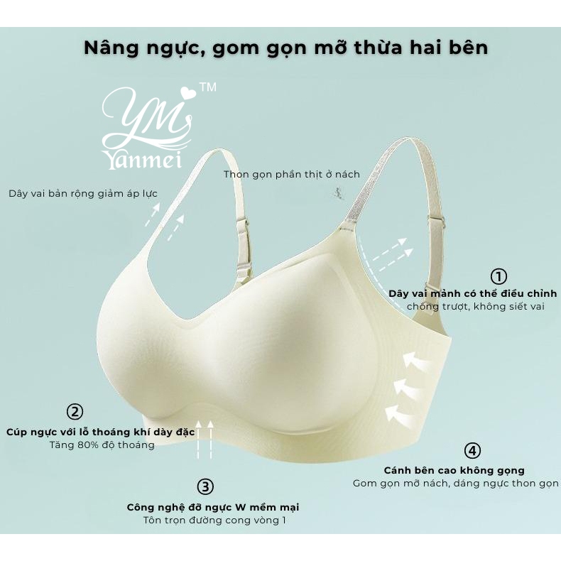 [6108#] YANMEI Áo bra bản to hương hoa trà dây áo mảnh tinh tế, áo ngực ko gọng mút mỏng có thể tháo rời, áo lót su lạnh