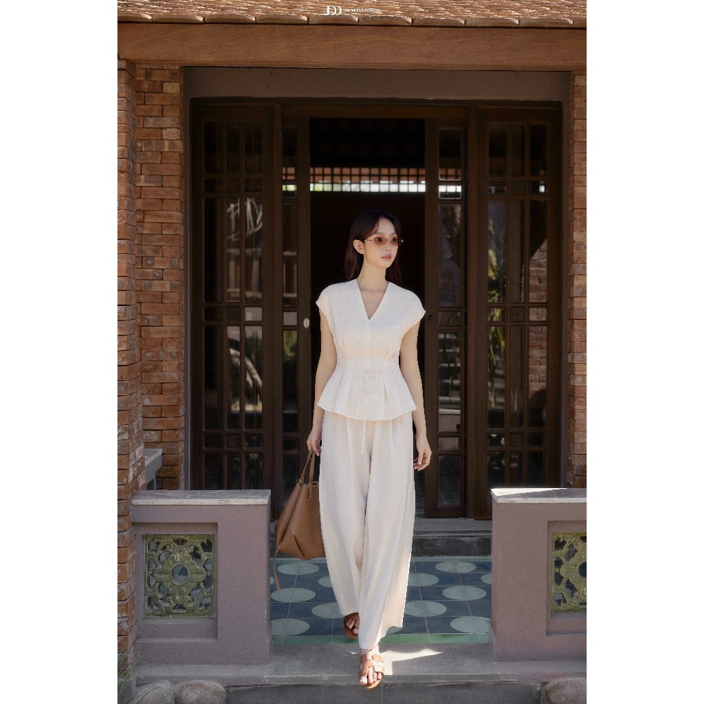 Set Áo Resort Tay Chờm Thân Xếp Ly 2R03.2603, Quần 2 Ly Bung 3R02.2603. Set Đồ Nữ Thanh Lịch, Outfit Resort, Đi Biển JM