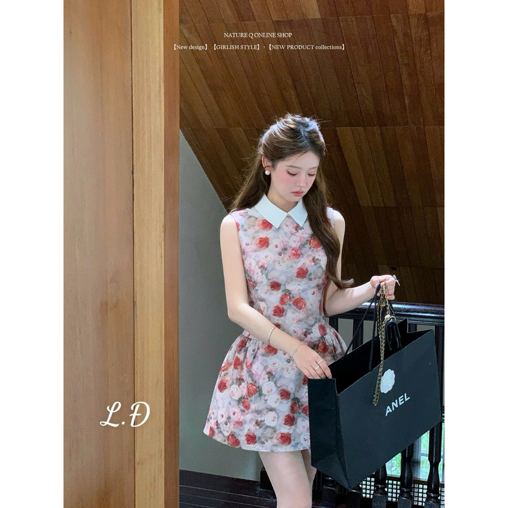 Đầm hoa cổ sơ mi dáng ngắn vừa xoè A nhẹ nhàng siêu xinh SM
