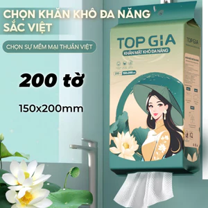 Khăn Mặt Khô Đa Năng Treo Tường TopGia Sắc Việt Thùng 2 Bịch (200 Tờ) – Khăn Rút Dùng 1 Lần, Mềm Mịn, An Toàn Cho Da, Ti