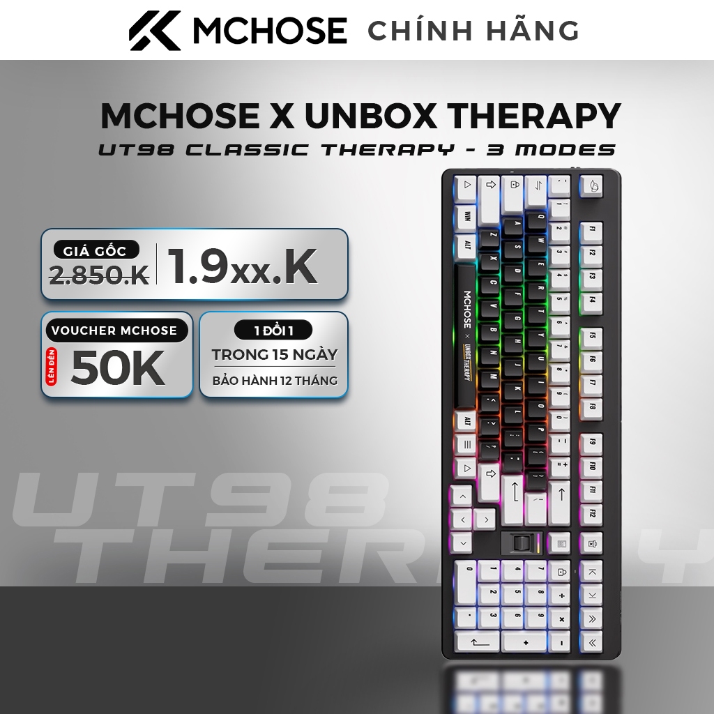 Bàn phím cơ MCHOSE Unbox Therapy UT98 Classic | 98% silent | 3 chế độ ...