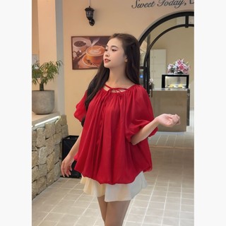 Áo voan tơ tay bồng dây nơ cổ cá tính HaChang - A20