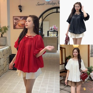 Áo voan tơ tay bồng dây nơ cổ cá tính HaChang - A20