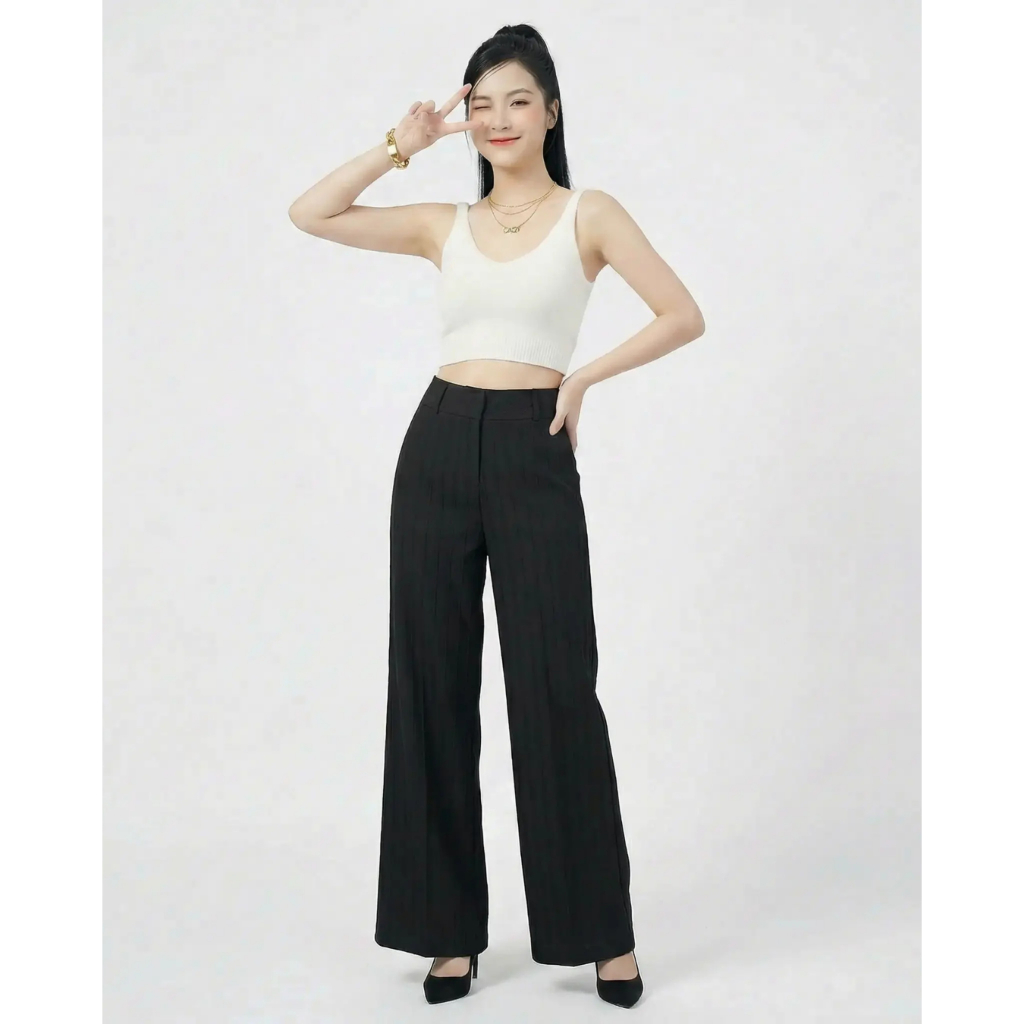 Quần Tây Nữ GEO Ống Rộng Sọc Gân