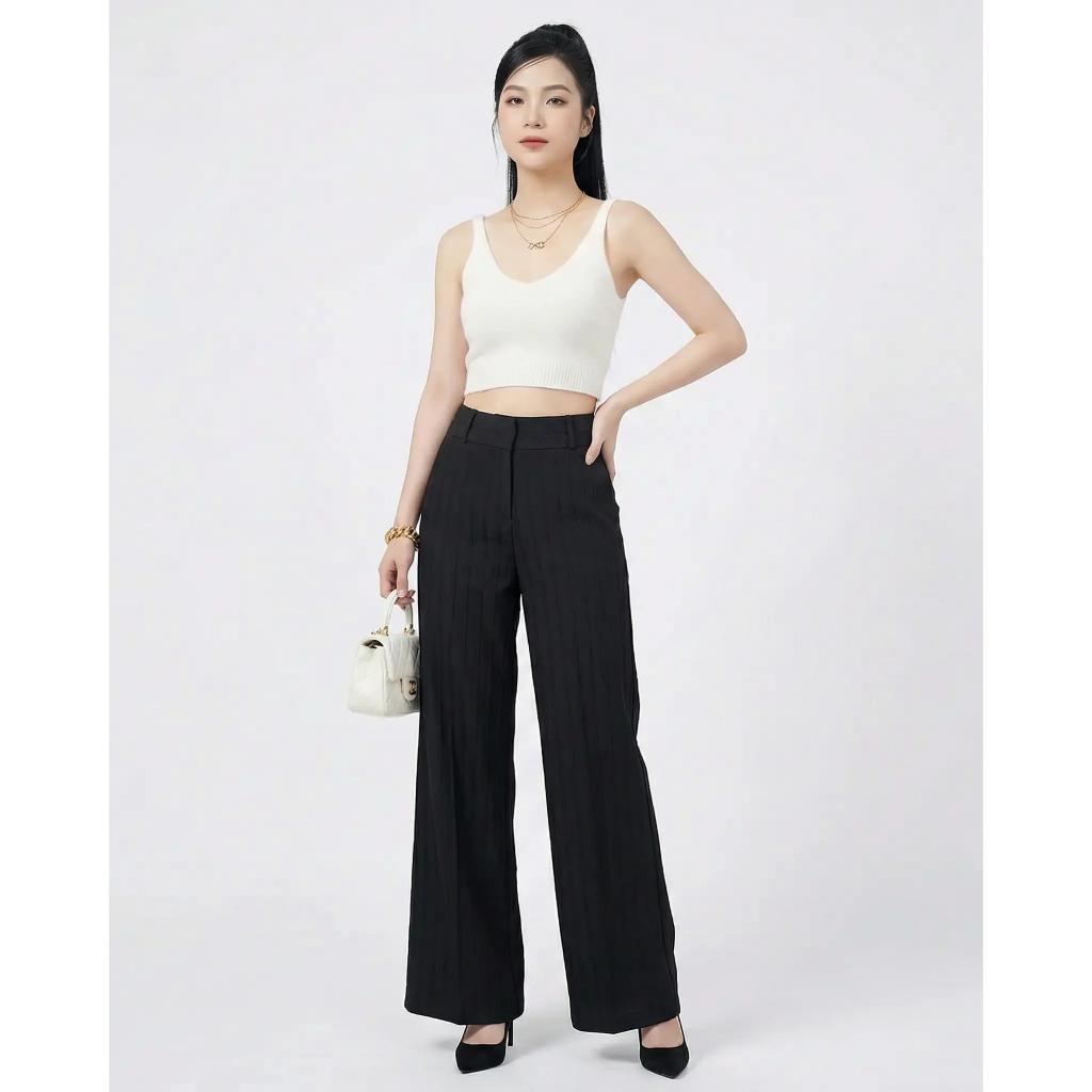 Quần Tây Nữ GEO Ống Rộng Sọc Gân