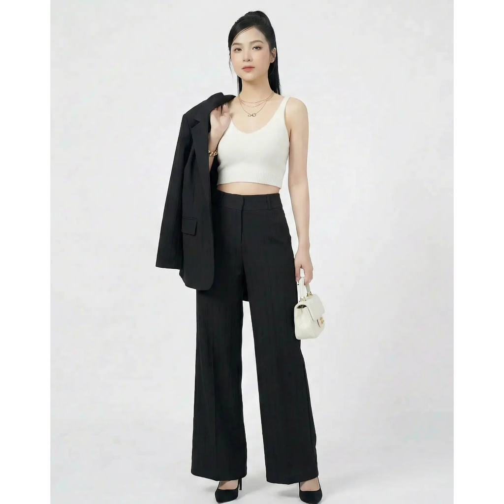 Quần Tây Nữ GEO Ống Rộng Sọc Gân