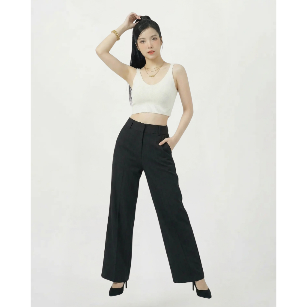 Quần Tây Nữ GEO Ống Rộng Sọc Gân