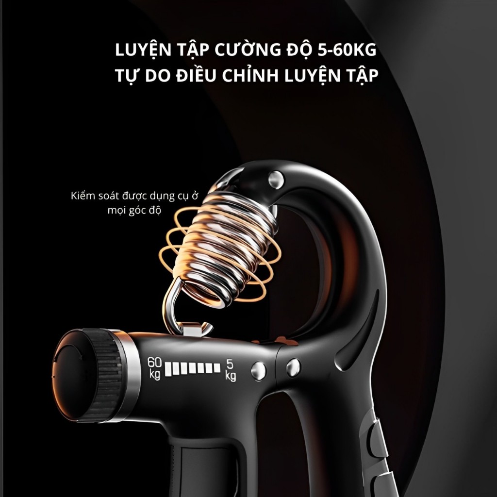 KÌM TẬP CƠ TAY ĐIỀU CHỈNH LỰC 5-60KG, Có Đếm Số, Lò Xo Thép Carbon, Dụng Cụ Tập Gym Tại Nhà, Tăng Sức Mạnh Cổ Tay Và Ngó