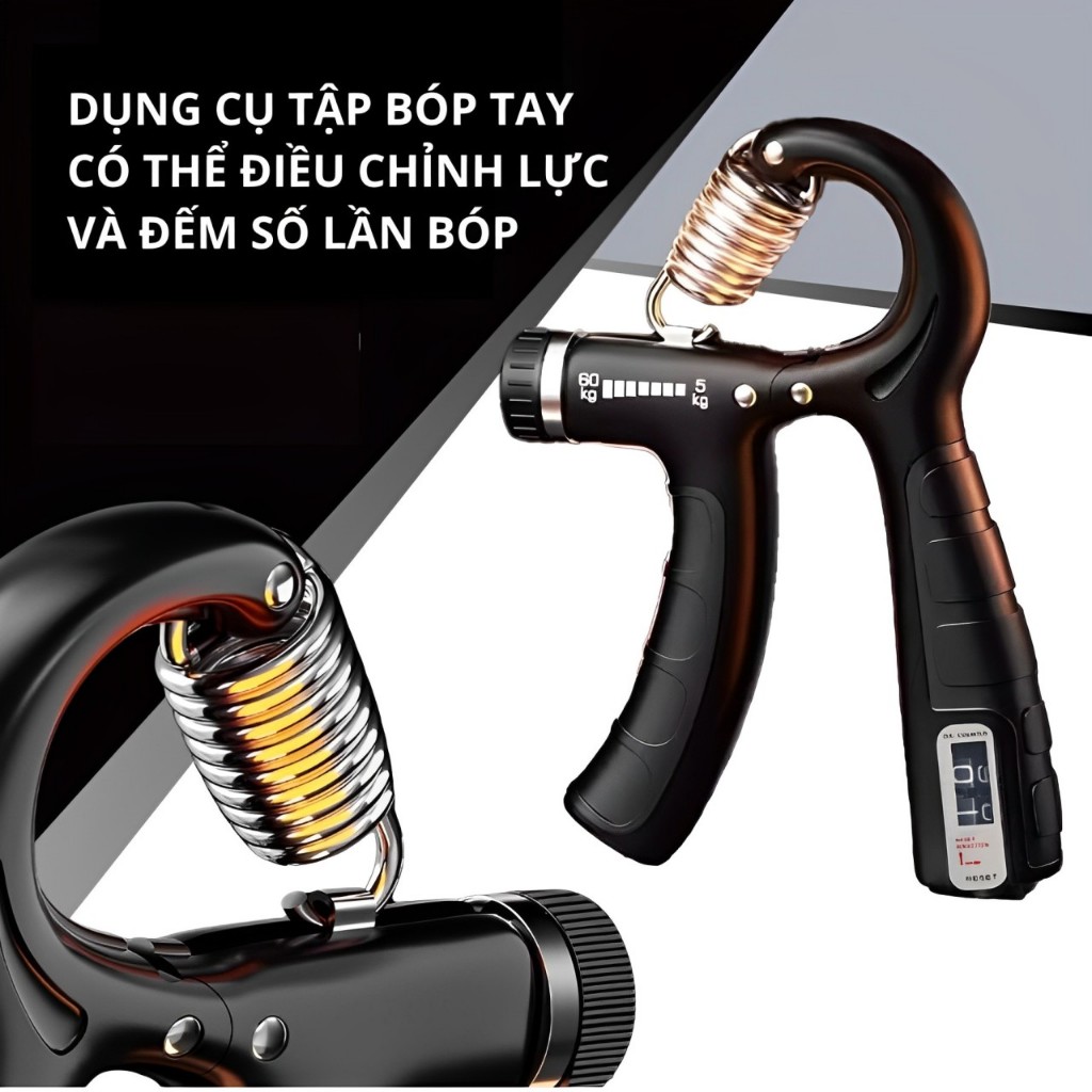 KÌM TẬP CƠ TAY ĐIỀU CHỈNH LỰC 5-60KG, Có Đếm Số, Lò Xo Thép Carbon, Dụng Cụ Tập Gym Tại Nhà, Tăng Sức Mạnh Cổ Tay Và Ngó