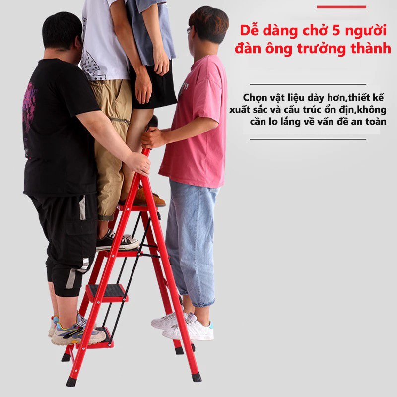 Thang gấp gọn Thang Chữ A Thang gấp màu đỏ Khung thép, an toàn tuyệt đối Tải Trọng 500kg
