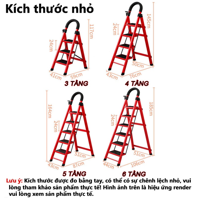Thang gấp gọn Thang Chữ A Thang gấp màu đỏ Khung thép, an toàn tuyệt đối Tải Trọng 500kg