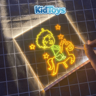 Bảng vẽ phát sáng LED KidToys tặng kèm giá đỡ size lớn – bảng viết có đèn xóa được cho bé
