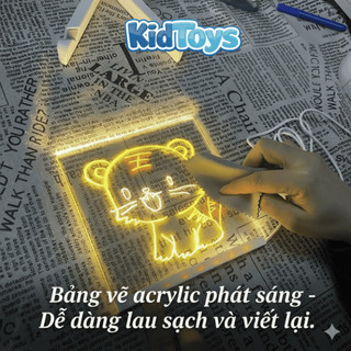 Bảng vẽ phát sáng LED KidToys tặng kèm giá đỡ size lớn – bảng viết có đèn xóa được cho bé