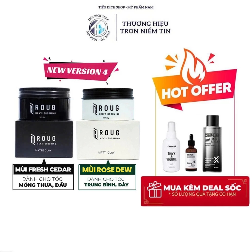 Sáp vuốt tóc Roug Matte Clay 90gr màu đen , Matt Clay 90gr màu trắng cho nam nữ + Quà Theo Loại