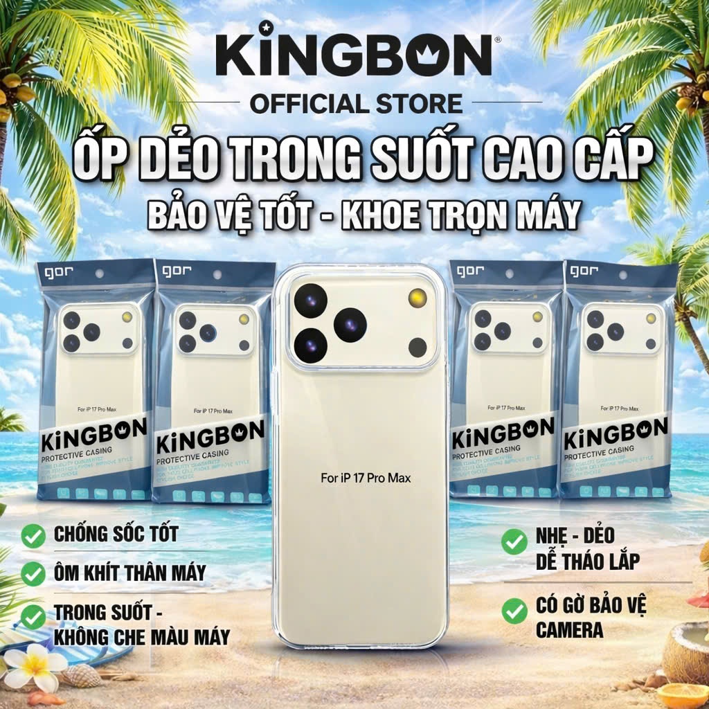 Ốp Lưng iPhone GOR KiNGBON Dẻo Trong Suốt Chống Va đập cho iPhone 11 Đến 17 Pro Max