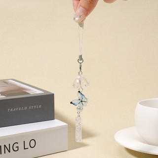 【Chamvn】Dây đeo điện thoại đính hạt xinh xắn phụ kiện di động dễ thương với thiết kế hình bướm và chuông gió