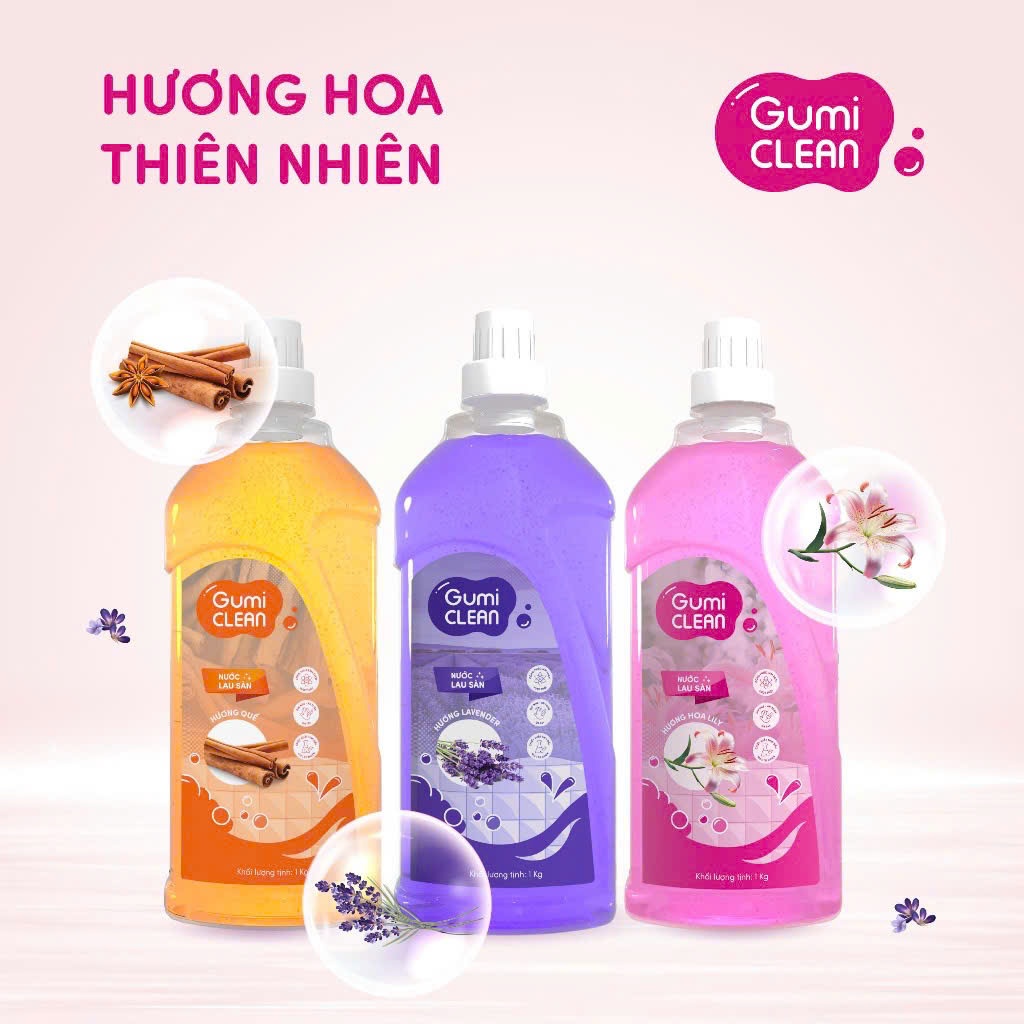 Nước Lau Sàn GUMI CLEAN Hương Hoa Lily, Hương Quế,Hương Hoa lavender Chai 1L