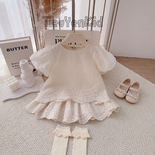 Quần áo trẻ em, Set quần áo trắng kem bé gái thêu hoạ tiết 9-26kg S2135 Tiểu Yến KID