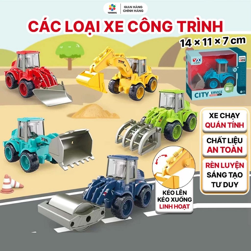 Đồ chơi Set 4 Xe Ô Tô Công Trình, Cứu Hoả, Cảnh Sát Chạy Đà Hàng Hộp Cao Cấp Siêu Đẹp