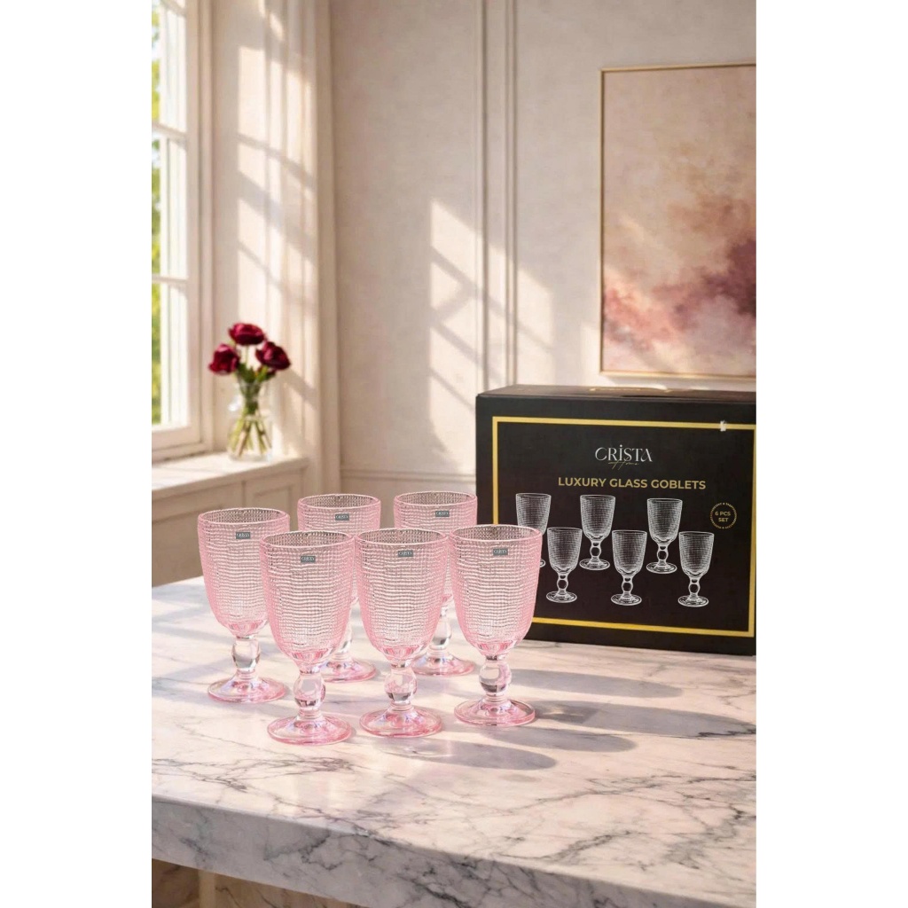 BỘ SƯU TẬP LY, CỐC, BÌNH THUỶ TINH HỒNG PASTEL CRISTA HOME CAO CẤP