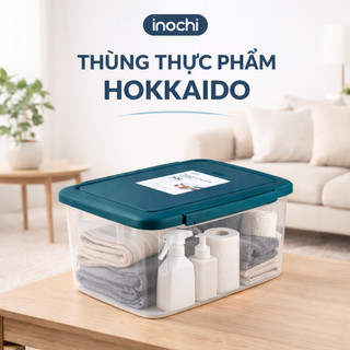Thùng thực phẩm Inochi - Hokkaido 30L Thân Trắng trong+Nắp Xanh/Đỏ/Hồng/Trắng
