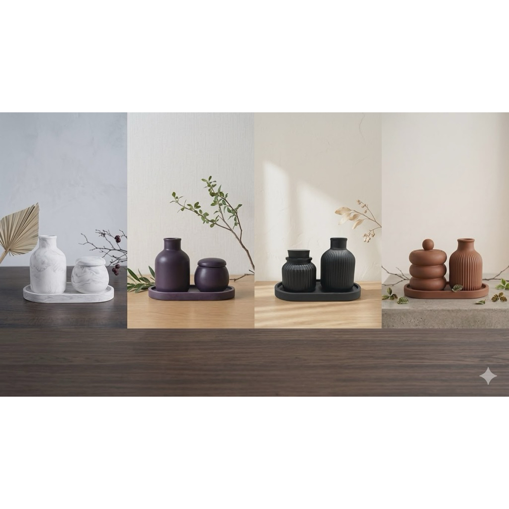 Set 3 món trang trí thạch cao vừa(Lọ hoa-hũ nhỏ -Khay) trang trí bàn làm việc,kệ tủ, phòng,... Đọc kích thước phần mô tả