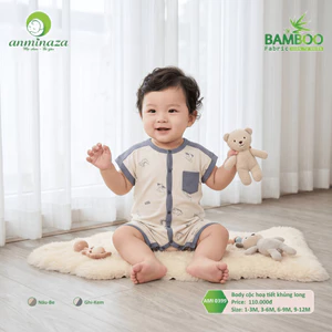 Body Cộc Tay Bé Trai Hoạ Tiết Khủng Long Cúc Bấm Sợi Tre Mềm Mát Cho Bé 3-10kg AMI0399