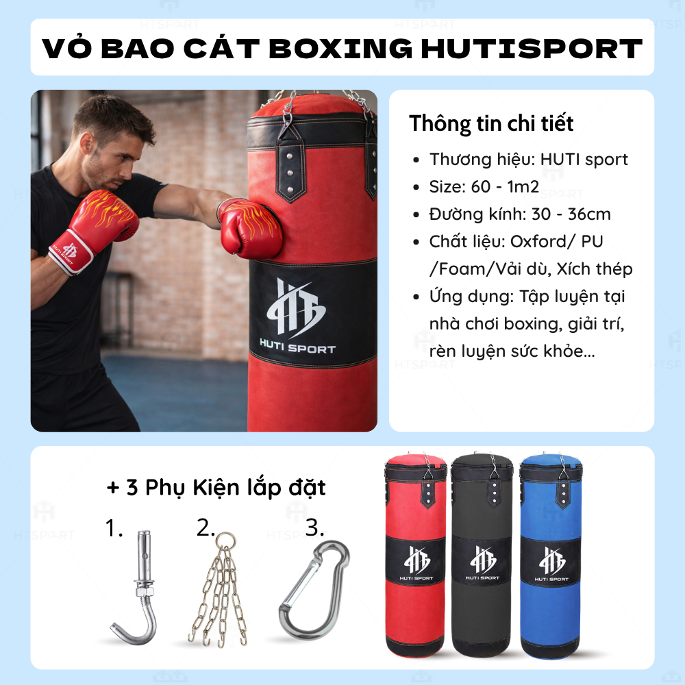 Vỏ Bao Cát Đấm Bốc Tập Võ BOXING 4 Lớp 60CM - 120CM Siêu Bền, Vỏ Bao BOXING