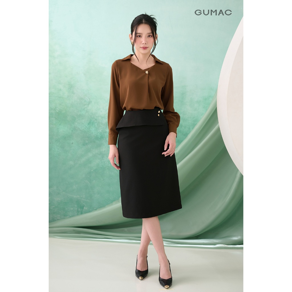 Áo Sơ Mi Nữ Kiểu Dáng Suông Tay Dài Cổ Vuông Cách Điệu Có Lá Cổ Sơ Mi Thời Trang GUMAC AF07028