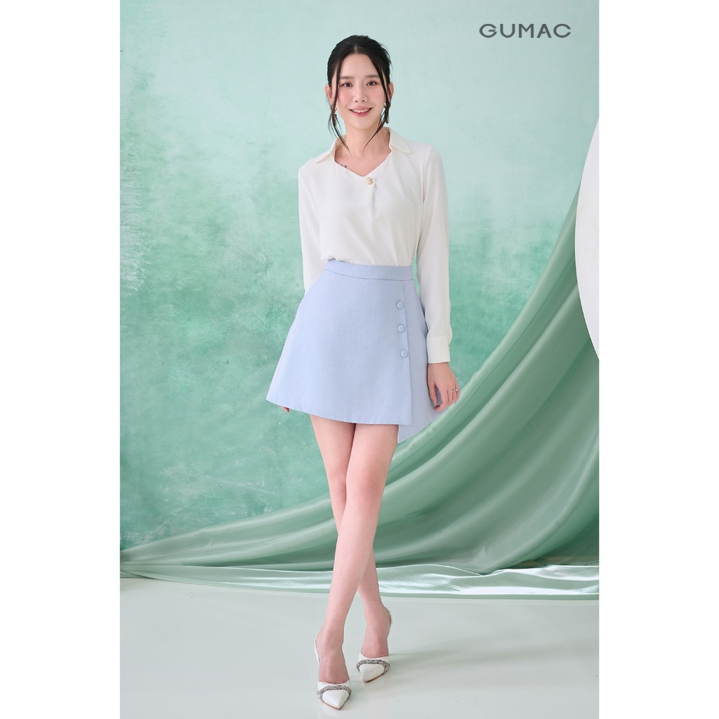 Áo Sơ Mi Nữ Kiểu Dáng Suông Tay Dài Cổ Vuông Cách Điệu Có Lá Cổ Sơ Mi Thời Trang GUMAC AF07028