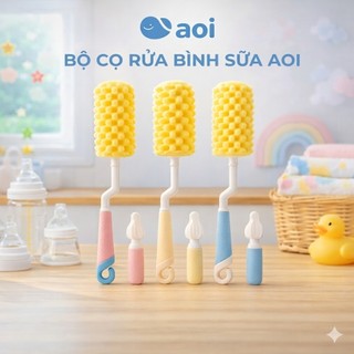 Bộ vệ sinh bình sữa Aoi – 2in1, cọ bình & cọ núm ty, chất liệu silicon mềm mại