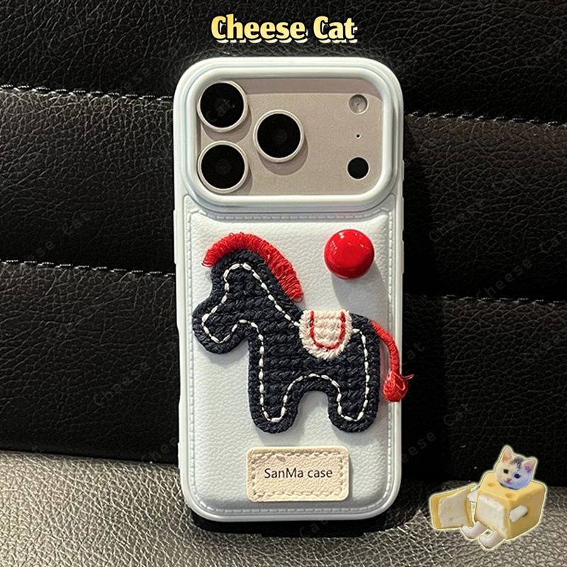 Ốp lưng iPhone bằng da nhẹ sang trọng thêu hình ngựa con cho iPhone 17 16 15 14 13 12 11 Pro Max 7 Plus Xs Max XR