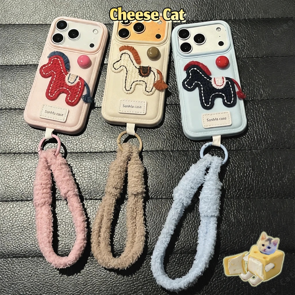 Ốp lưng iPhone bằng da nhẹ sang trọng thêu hình ngựa con cho iPhone 17 16 15 14 13 12 11 Pro Max 7 Plus Xs Max XR