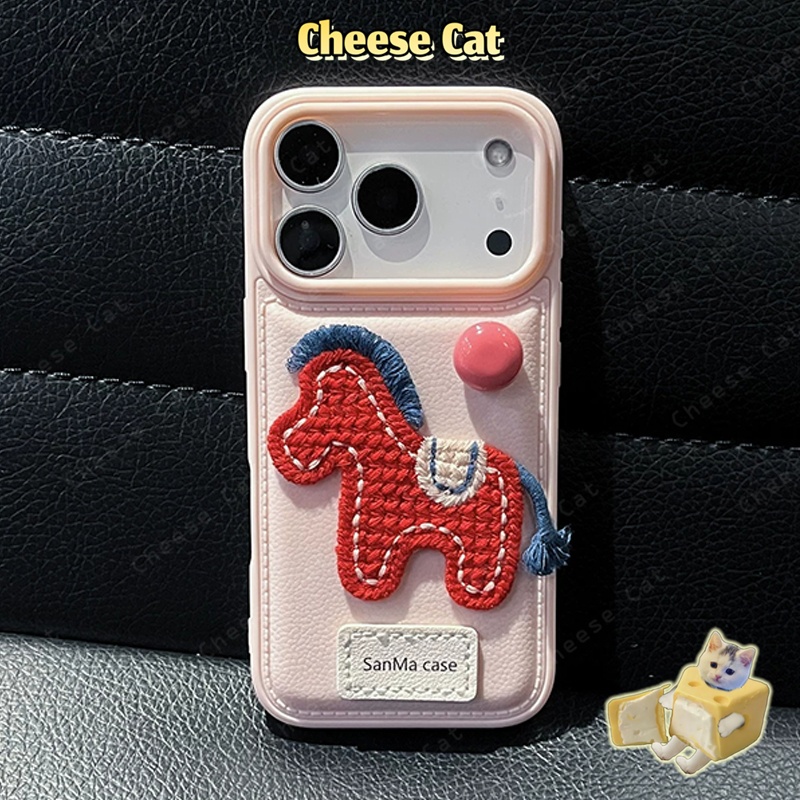 Ốp lưng iPhone bằng da nhẹ sang trọng thêu hình ngựa con cho iPhone 17 16 15 14 13 12 11 Pro Max 7 Plus Xs Max XR