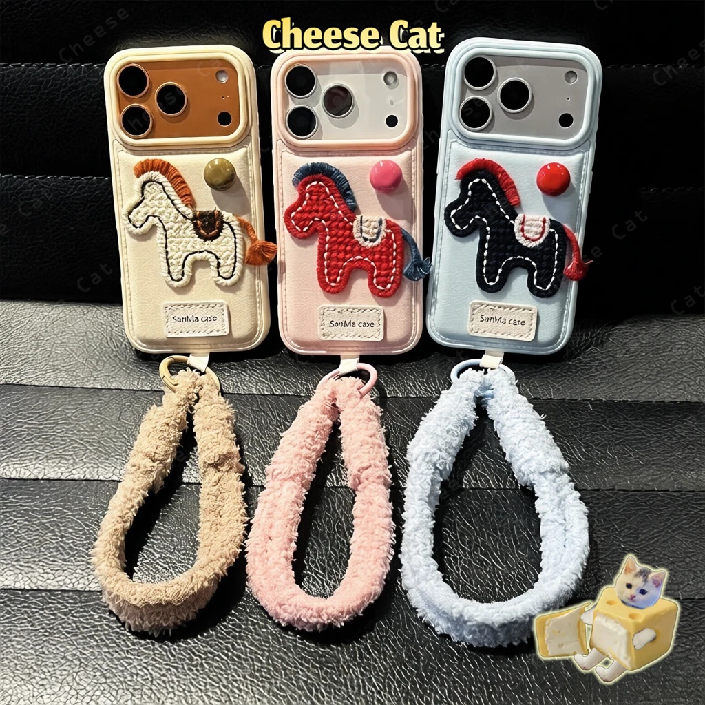 Ốp lưng iPhone bằng da nhẹ sang trọng thêu hình ngựa con cho iPhone 17 16 15 14 13 12 11 Pro Max 7 Plus Xs Max XR