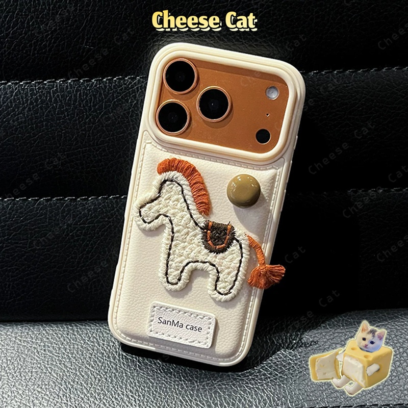 Ốp lưng iPhone bằng da nhẹ sang trọng thêu hình ngựa con cho iPhone 17 16 15 14 13 12 11 Pro Max 7 Plus Xs Max XR