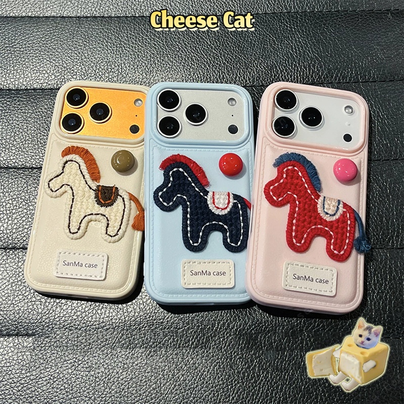 Ốp lưng iPhone bằng da nhẹ sang trọng thêu hình ngựa con cho iPhone 17 16 15 14 13 12 11 Pro Max 7 Plus Xs Max XR
