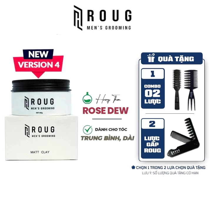 Sáp vuốt tóc Roug Matt Clay 90gr màu trắng chính hãng Roug Men's Grooming + Lược tạo kiểu nam nữ