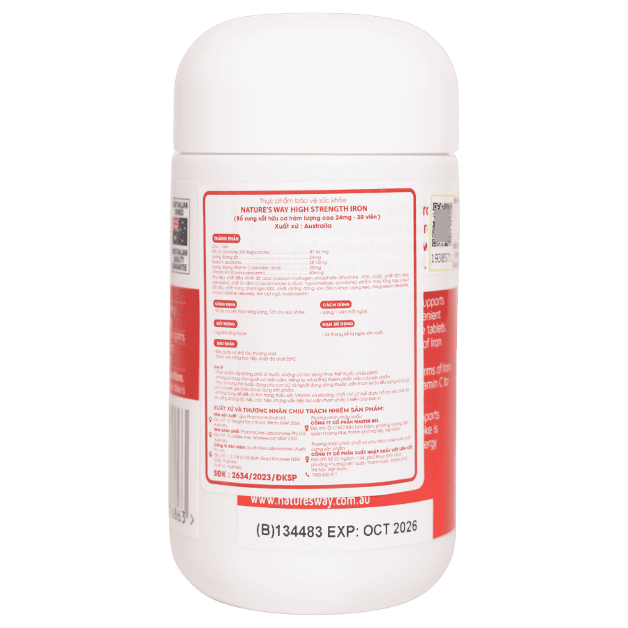 Viên Uống  Nature’s Way High Strength Iron + Vitamin C&B12 Bổ Sung Sắt Cho Cơ Thể | Babymall & Care