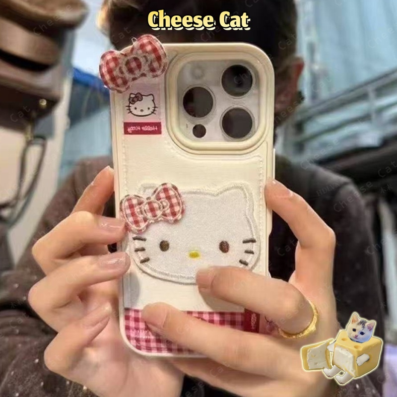 Ốp lưng iPhone hình mèo nơ 3D KT màu hồng trắng dễ thương cho iPhone 17 16 15 14 13 12 11 Pro Max 7 Plus Xs Max XR