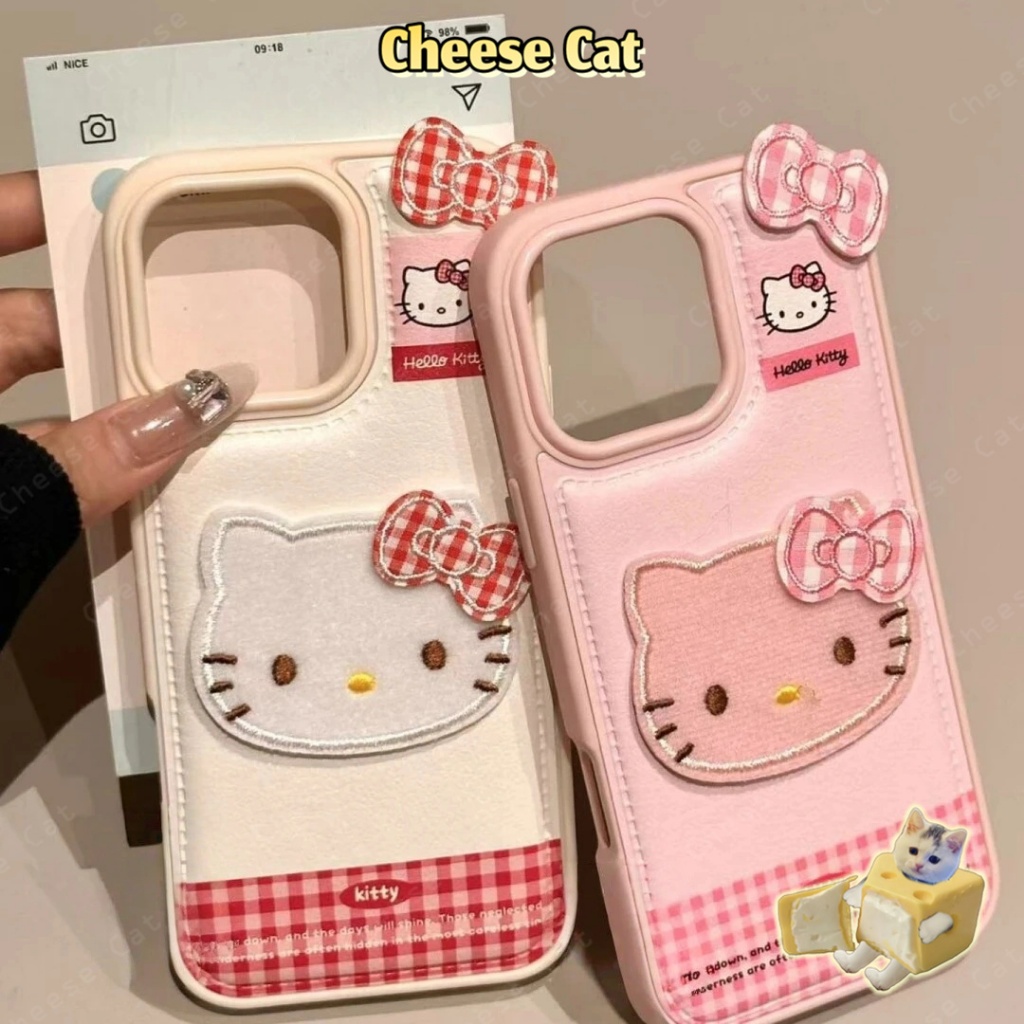 Ốp lưng iPhone hình mèo nơ 3D KT màu hồng trắng dễ thương cho iPhone 17 16 15 14 13 12 11 Pro Max 7 Plus Xs Max XR