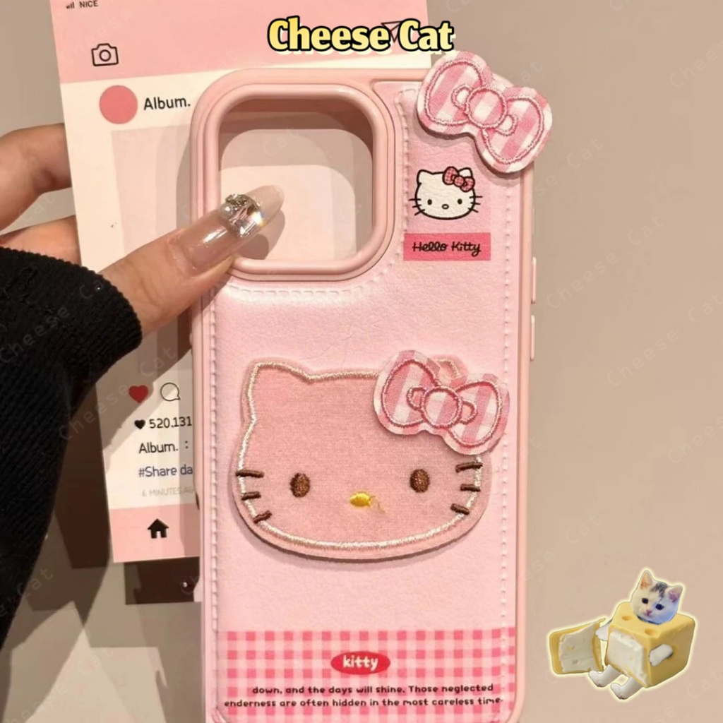 Ốp lưng iPhone hình mèo nơ 3D KT màu hồng trắng dễ thương cho iPhone 17 16 15 14 13 12 11 Pro Max 7 Plus Xs Max XR