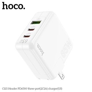 Cốc sạc nhanh 3 cổng Hoco C115 hỗ trợ USB QC3.0 và 2 cổng TypeC PD max 65W, sạc được cả laptop (Trắng)