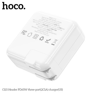 Cốc sạc nhanh 3 cổng Hoco C115 hỗ trợ USB QC3.0 và 2 cổng TypeC PD max 65W, sạc được cả laptop (Trắng)