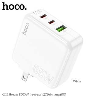 Cốc sạc nhanh 3 cổng Hoco C115 hỗ trợ USB QC3.0 và 2 cổng TypeC PD max 65W, sạc được cả laptop (Trắng)