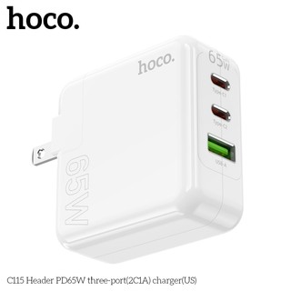 Cốc sạc nhanh 3 cổng Hoco C115 hỗ trợ USB QC3.0 và 2 cổng TypeC PD max 65W, sạc được cả laptop (Trắng)